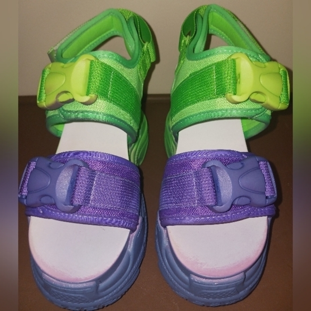 Anthony Wang Chunky Festival wedge platform sandals‎ Green Purple Shoes 6.5